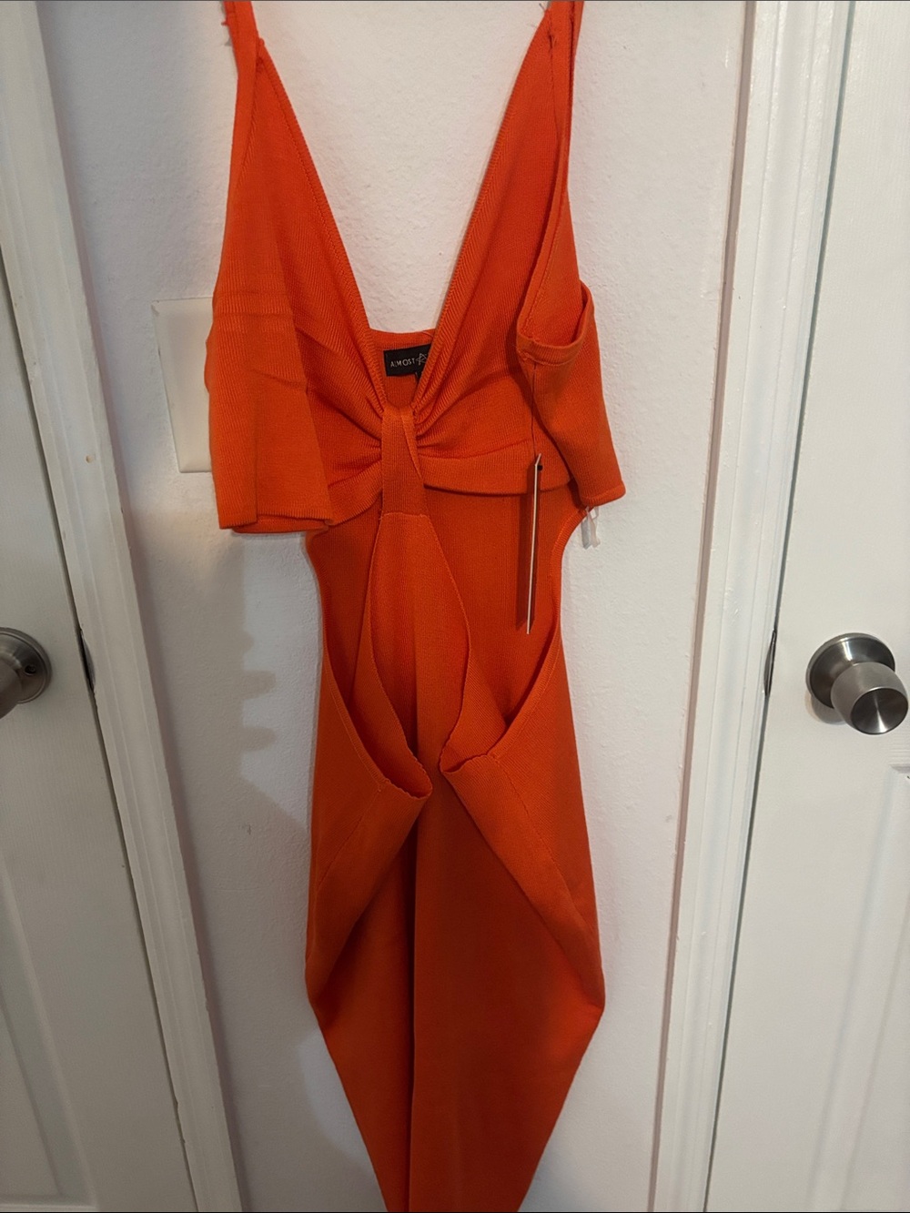 Almost Famous Vibrant Orange Backless Knot Dress